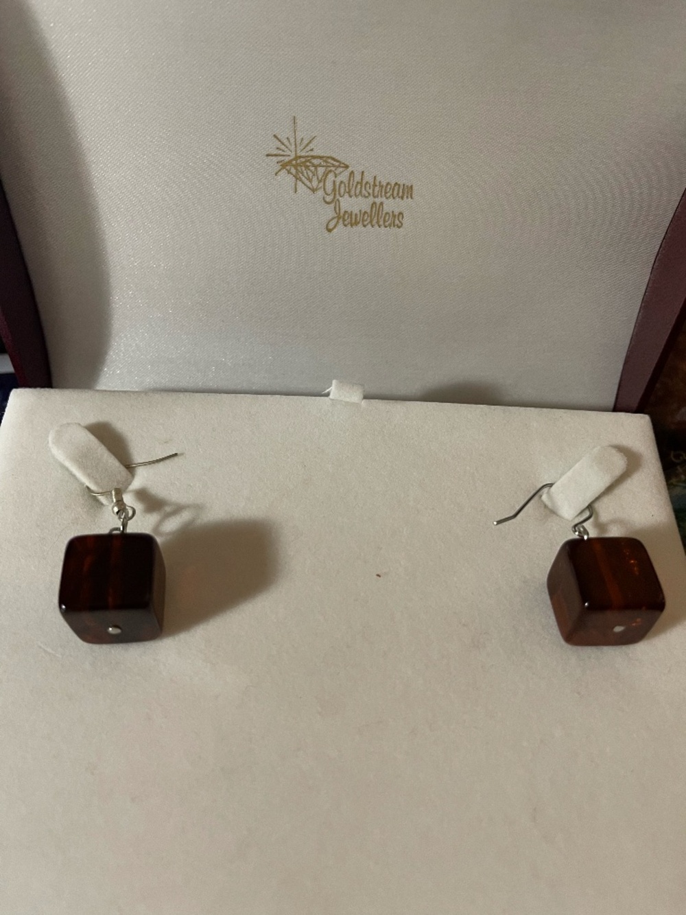 Vintage Faux Amber Cube Bakelite Hook Earrings - Positive Simichrome Test